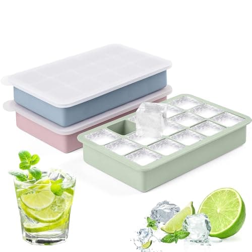 DSCD Ice Cube Tray with Lid: 3 Pack Silicone Large Square BPA Free 15-Cube Ice Trays - Reusable Ice Cube Molds for Whiskey, Cocktail, Drinks, Baby...