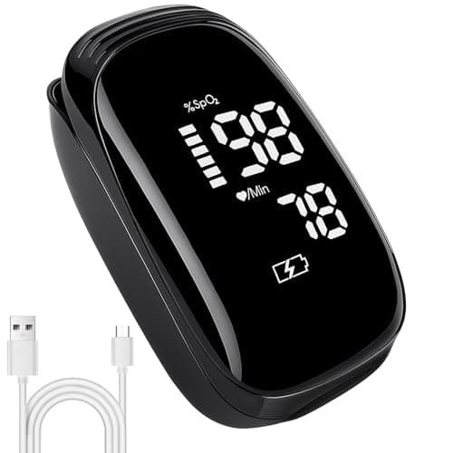 Cololily Oxymètre de pouls au doigt rechargeable Spo2 Moniteur de saturation en oxygène dans le sang, grand écran LED | Conception intelligente à ressort s'ajuste.noir