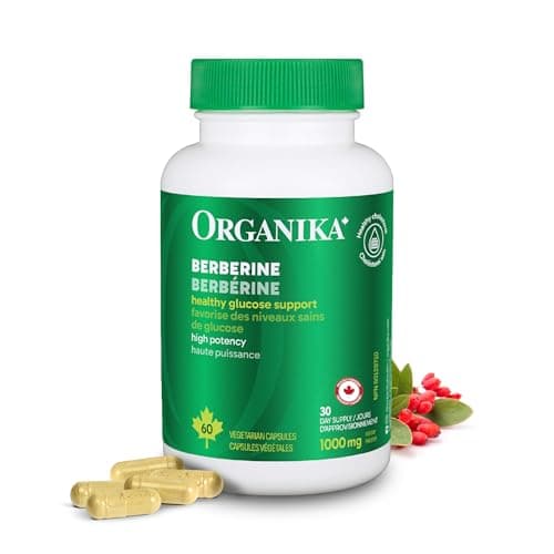 Organika Berberine - High Potency 1000mg per Day, Cholesterol and Glucose Metabolism Support, Helps Maintain Cardiovascular Health - 60vcaps