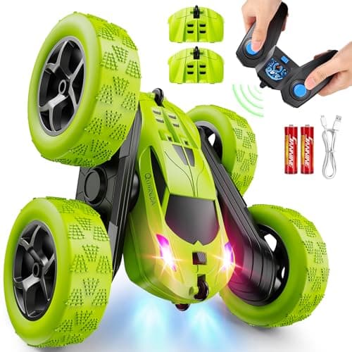 QUNREDA Remote Control Car for Kids Ages 6+, RC Cars Stunt Car Toy 4WD Double Sided 360° Rotating Remote Control with Headlights, Birthday Xmas...