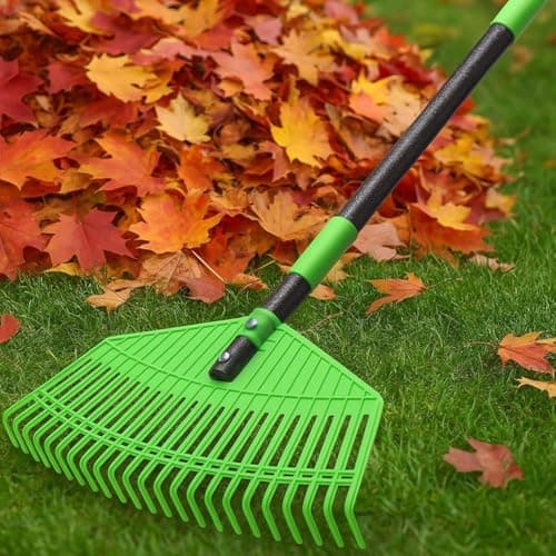 Plastic Rake for Leaves - Upgraded Anti-Break Nylon Head,75" Adjustable Leaf Rake,Gentle on Lawn,Garden,Yard,Grass,Pine Needle,Shrub,Lightweight...