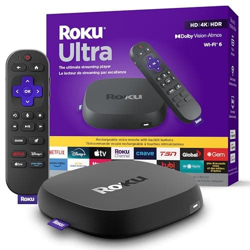 Roku Ultra 2024 | The Ultimate Streaming Player - 4K Streaming Device with HDR10+, Dolby Vision & Atmos - Bluetooth & Wi-Fi 6 - Rechargeable Voice...