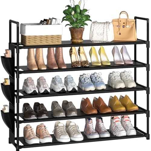 Étagère à chaussures Organisateur de chaussures à 5 niveaux Rangement de chaussures 20-25 paires pour placard Porte-chaussures d'entrée Gain de place Chaussures hautes Elle...