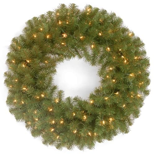 National Tree Company Couronne de Noël artificielle illuminée, vert, épicéa de la vallée du Nord, lumières blanches, collection de Noël, 61 cm