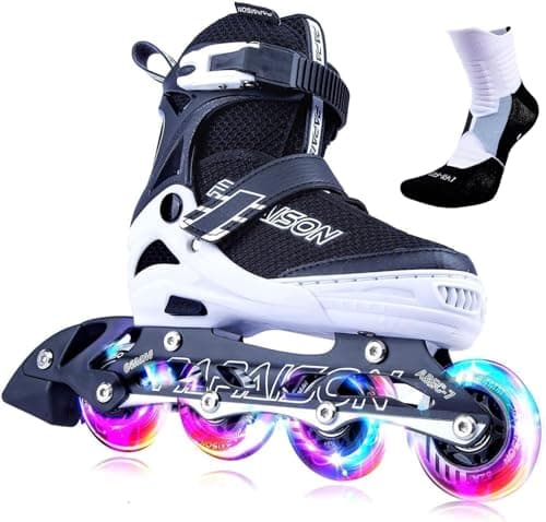 PAPAISON Patins à roues alignées réglables pour enfants et adultes avec roues entièrement lumineuses, patins à roulettes d'extérieur pour filles et garçons, hommes et femmes