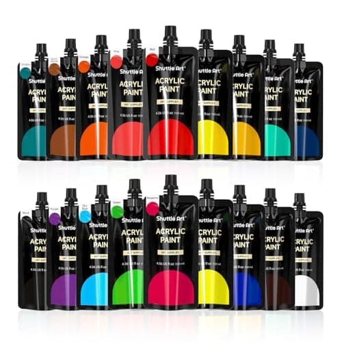 Shuttle Art Acrylic Paint, 18 Colors Acrylic Paint Pouches (120ml/4.06oz), Artist Grade Acrylic Paint Set, Rich Pigments, Non-Toxic for Artists,...