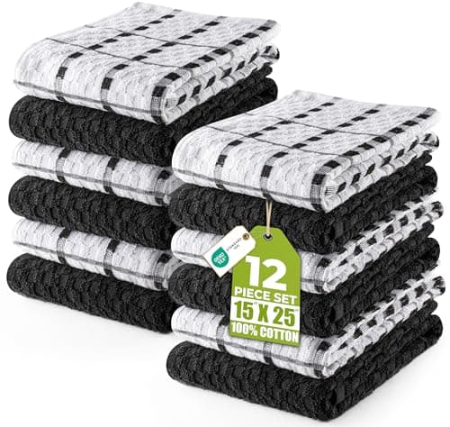 Utopia Towels Lot de 12 torchons de cuisine, 15 x 25 pouces, tissage Dobby, 100 % coton filé à l'anneau, super doux et absorbant...