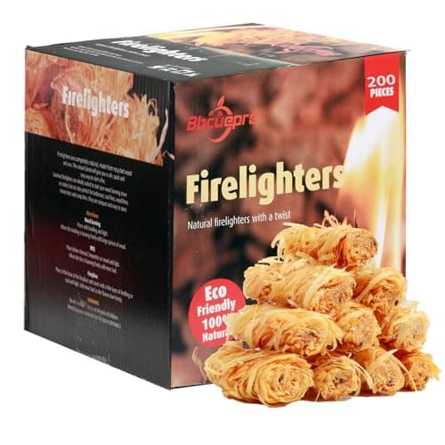 Bbcuepro All Natural Charcoal Fire Starters - 200 PCS Lightning Fast Lighters for Barbecue Grill, BBQ Charcoal, Campfire, Fireplace, Wood Stove,...