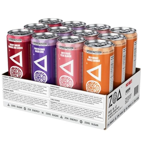 Boissons énergisantes ZOA sans sucre, pack varié - 355 ml (paquet de 12)