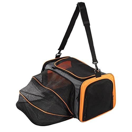 ZOIC Sac de transport extensible pour animal domestique, sac à bandoulière, cage de chenil pour chien, chat, chiot (grande taille, gris avec cadre orange)