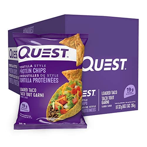 Quest Nutrition Tortilla Style Protein Chips, Loaded Taco, High Protein, Baked, Not Fried, Gluten Free, 1g Sugar, 5g Carbs, 8ct
