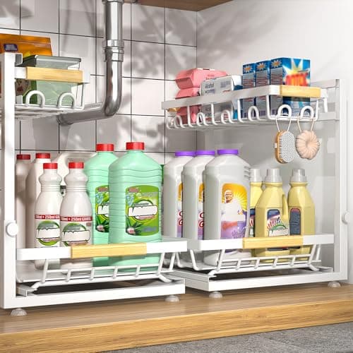 Sevenblue 2 Pack Under Sink Organizer, Height Adjustable 2 Tier Under Sink Organizer Kitchen, Multi-Purpose Storage Shelf for Kitchen Bathroom...