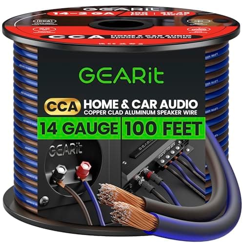 GEARit Fil de haut-parleur calibre 14, câble de haut-parleur 30,5 m pour audio de voiture, cinéma maison, CCA (noir bleu)