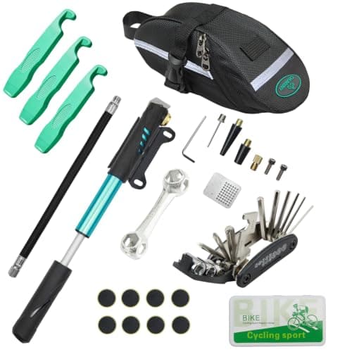 CHUMXINY Bike Repair Kit, 16-in-1 Tool, 120Psi Mini Bicycle Pump, Bicycle Tire Patch Kit, Blue Aluminum Alloy, for Mountain & Road Bikes