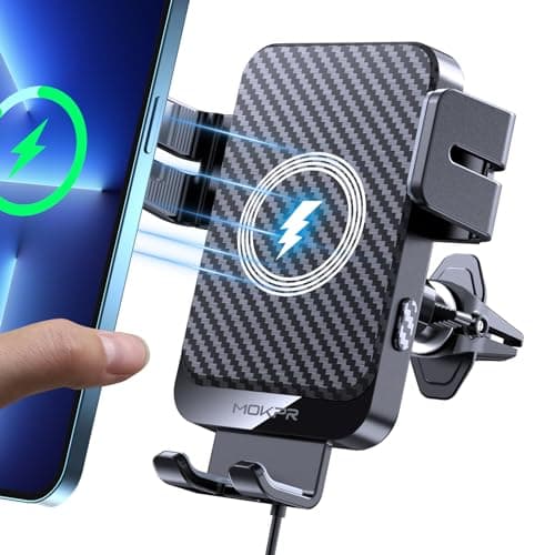 Wireless Car Charger, MOKPR 15W Fast Charging Auto-Clamping Car Phone Holder Wireless Charger Air Vent Car Phone Mount for iPhone17/16/15/14/13/12...