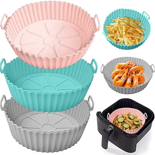 Paquet de 3 pots en silicone pour friteuse à air, doublures de friteuse à air en silicone, plateau d'insertion d'accessoires de friteuse à air réutilisables, remplacement du papier parchemin jetable...
