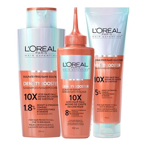 L'Oréal Paris Hair Expertise Density Booster Trio Set with Hair Serum, Aminexil-R for Fall Due to Breakage, Strengthening Formula, (3x Pieces,...