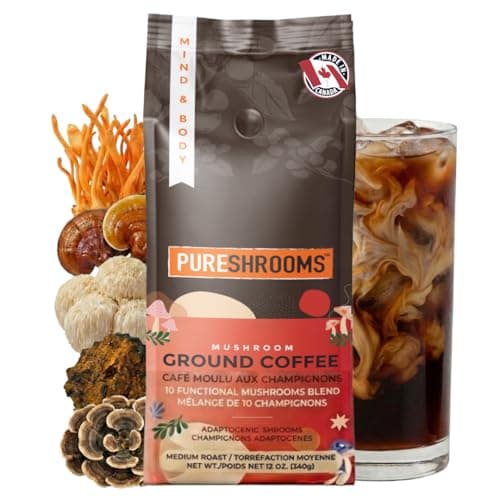 Café moulu Perfect 10 Champignons – Queue de dinde, Chaga, Crinière de lion, Reishi, Cordyceps, Maitake, Shiitake et plus (Perfect 10, 340 g)
