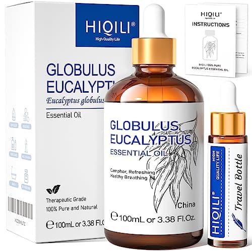 HIQILI Huile essentielle d'eucalyptus 100 ml, pour diffuseur, peau, spray, 100 % pure non diluée avec compte-gouttes en verre de qualité supérieure