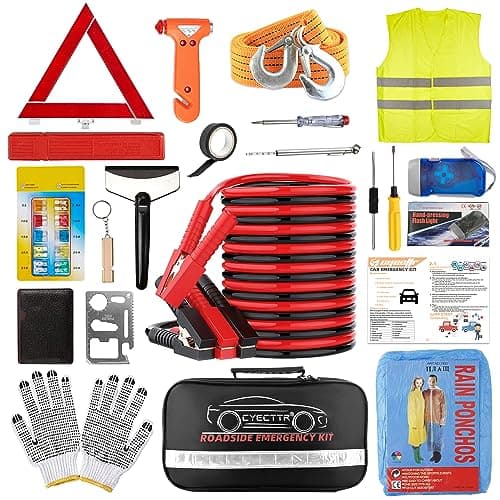 Kit d'urgence routière de voiture CYECTTR, kits d'assistance routière d'urgence de sécurité routière pour véhicules automobiles avec câbles de démarrage, S...