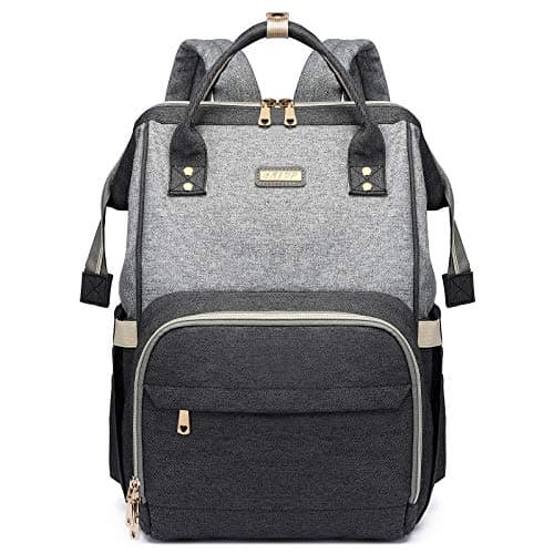 Sac à dos à langer pour femmes, sacs pour bébé pour filles, sac à langer avec matelas à langer et poches isolées (gris foncé + gris clair)