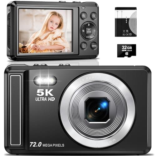 Appareil photo numérique, appareils photo numériques 5K pour la photographie, appareil photo de vlogging 72MP avec écran de 2,8", caméra vidéo à mise au point automatique UHD zoom 16X avec carte SD de 32 Go,...