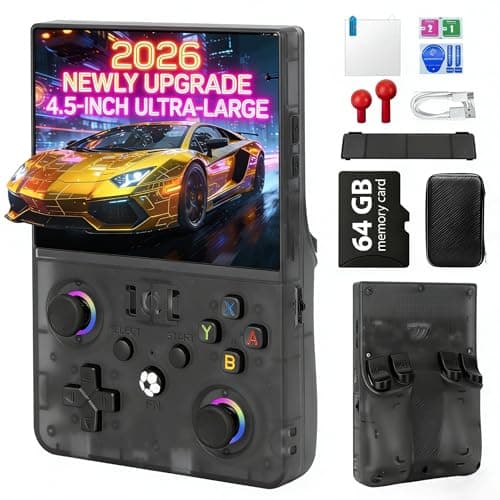 Rhesusco 2026 R36MAX Ⅱ Console de jeu vidéo rétro améliorée - Grand écran de 4,5 pouces, batterie 4000 mAh, prise en charge de plus de 18 000 jeux classiques, carte TF 64 Go, Linux...