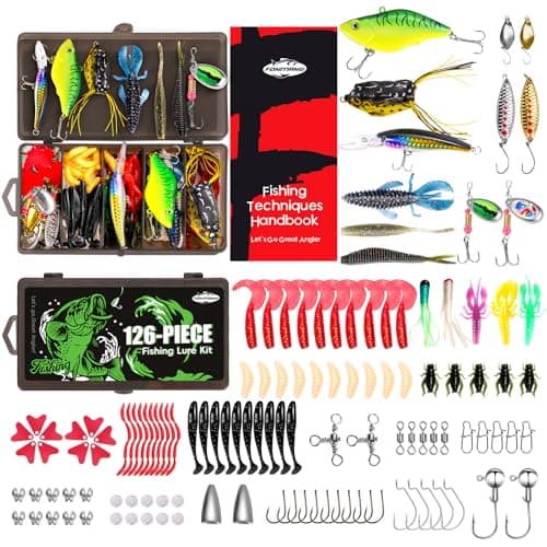 Kit de leurres de pêche 126/153 pièces – VIB/grenouilles/vairons/appâts souples/hameçons et poids, boîte de matériel de pêche avec matériel inclus pour eau douce et...