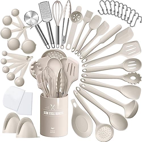 Silicone Kitchen Utensils Set, AIKKIL 43 Pcs Heat Resistant Cooking Utensils Set, Turner, Tongs, Spoon, Spatula, Kitchen Gadgets Tools Set for...