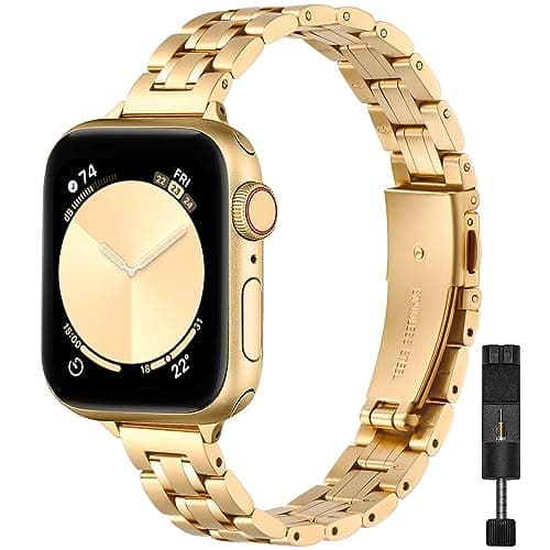 STIROLL Bracelet métallique fin pour femme compatible avec Apple Watch Band 42 mm (série 11/10) 41 mm 40 mm 38 mm, bracelet en acier inoxydable pour iWatch série SE...