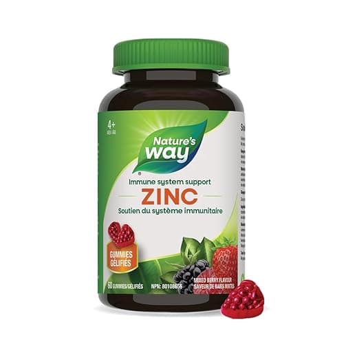 Nature's Way Zinc Gummies - Supplément minéral de soutien du système immunitaire - Maintenir des os, des cheveux, une peau et des ongles sains - Gummies végétariennes pour enfants...