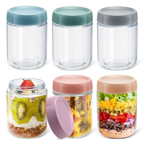 Wide Mouth Mason Jars, 16oz Round Glass Container With Airtight Lids for Overnight Oats, Fruit Salad, Cereal, Snacks, Spice Storage - Leak Proof...