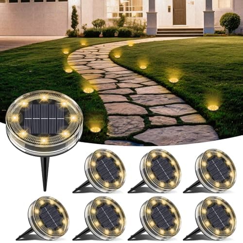 LOTMOS Lampes solaires au sol d'extérieur, paquet de 8 lampes de jardin à 8 LED à énergie solaire, lampes de disque de voie étanches, éclairage paysager mini rondelle pour piscine...