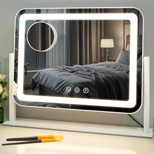 Miroir de courtoisie Sucedey avec lumières, miroir de maquillage LED 18,1" L x 14,2" W, miroir Hollywood avec 3 modes de couleur et luminosité réglable, détachable 10x...