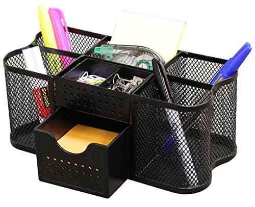 Deco Brothers Mesh Desk Organizer & Pen Caddy - Multi-Compartment Pencil Holder & Office Supply Storage Accessory for Desktop, Black