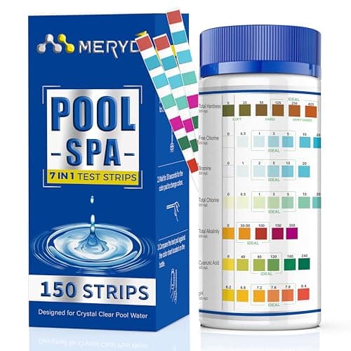 7-Way Pool Test Strips,150 Strips Pool and Hot Tub Test Strips,Accurate Test Bromine,Total Alkalinity,pH,Free Chlorine,Total Hardness,Cyanuric Acid...