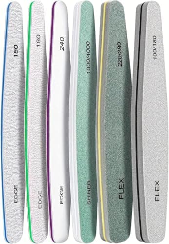6 Pcs Nail File & Buffer Set - Multi-Grit Kit for Acrylic & Natural Nails (100-4000 Grit) - Soft Gel Files, Buffers & Emery Boards for Home Salon &...