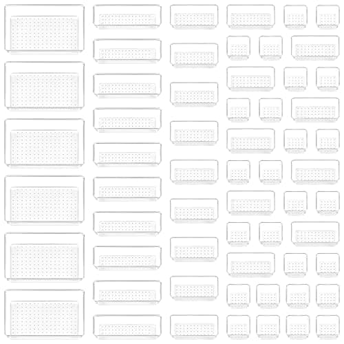 Vtopmart 60 PCS Drawer Organizer, 4 Size Clear Plastic Drawer Organizer Bins Containers for Bathroom and Vanity Storage, Home Organization for...