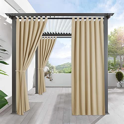 RYB HOME Outdoor Patio Curtains - Blackout Waterproof Porch Curtains & Drapes Privacy Protect Sunight Block for Pavilion Pergola Porch, 1 Panel, W...