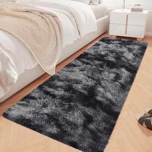 JiaoBaba Tie-Dyed Runner Rug for Bedroom Black Grey 2x6ft Fluffy Area Rug Bedside Runner Rug for Kids Room Boys Teens Nursery Baby Living Room Dorm...