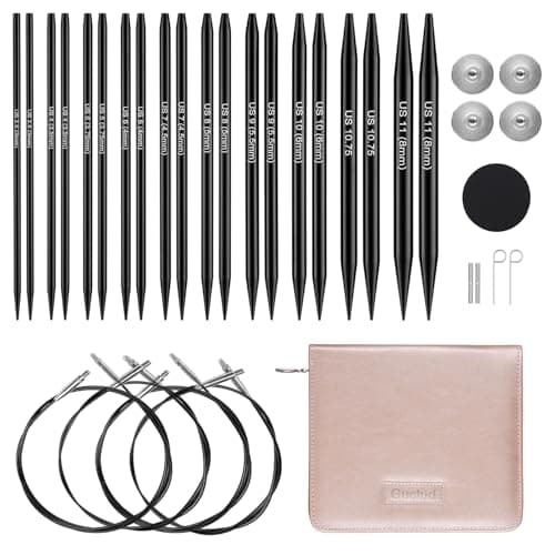 Guclud Ensemble d'aiguilles à tricoter circulaires interchangeables de 4,5 pouces | États-Unis 2,5-11 (3,0-8,0 mm) | Comprend 10 paires d'aiguilles circulaires en métal | 4 câbles...