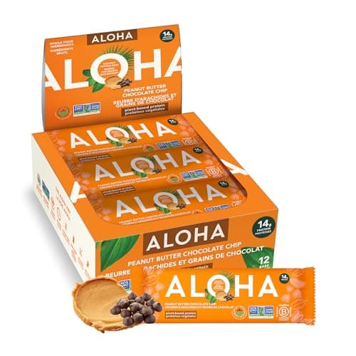 ALOHA Organic Plant Based Protein Bar, Peanut Butter Chocolate Chip, Vegan, 1.9 oz, 12 Bars