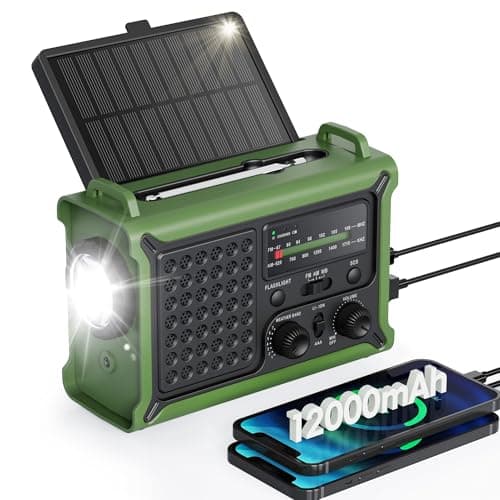 Radio météo d'urgence – alimentée par l'énergie solaire et à manivelle | Radio météo AM/FM/NOAA rechargeable 12000mAh avec chargeur de téléphone,...