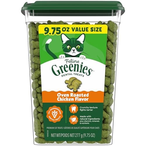 GREENIES Feline Cat Treats Natural Dental Care, Oven Roasted Chicken Flavour, 9.75oz. Tub