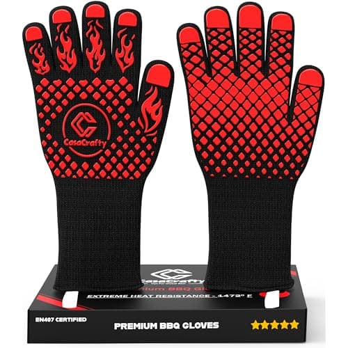 PRO-Series BBQ Gloves – Extreme Heat Resistant 1472°F | EN407 Certified Fireproof Oven Mitts with Silicone Grip | 13” Long for Grilling, Baking,...