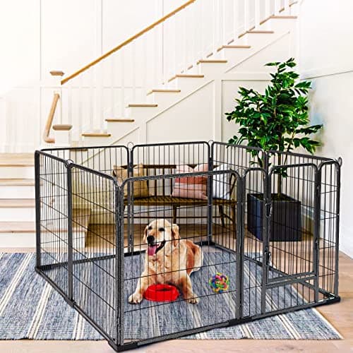 MEDEHOO 8 Panels Dog Playpen Dog Exercise Pen Heavy Duty Dog Fence Portable Puppy Cats Rabbits Playpen Indoor Outdoor (8 Panels, 31 Inch) Slivery...