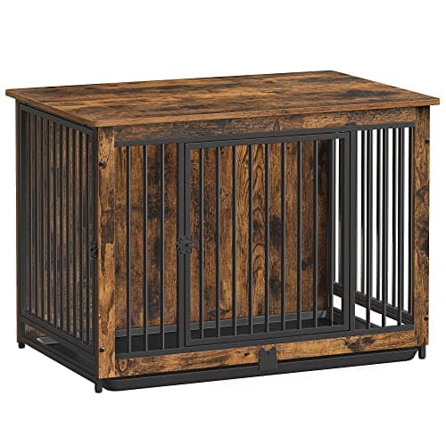 Feandrea Wooden Dog Crate Furniture, 38.6 Inch Modern Dog Kennel with Double Doors and Removable Tray, Pet Crate End Table for Medium Dogs Indoor,...