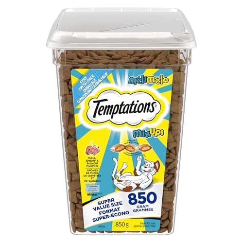 TEMPTATIONS Mix-Ups Gâteries pour chats adultes, saveur thon, crevettes et saumon, pot de 850 g
