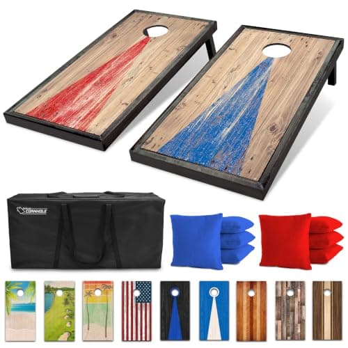 GoSports 4 ft x 2 ft Regulation Size Premium Wood Cornhole Set - Vintage Wood Designs - Rustic Wood