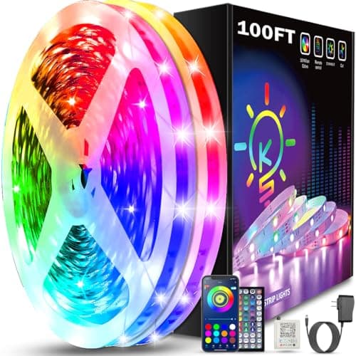 Keepsmile 100ft Led Strip Lights (2 Rolls of 50ft) Bluetooth App Control Led Lights Strip with Remote Music Sync Color Changing RGB Led Lights for...